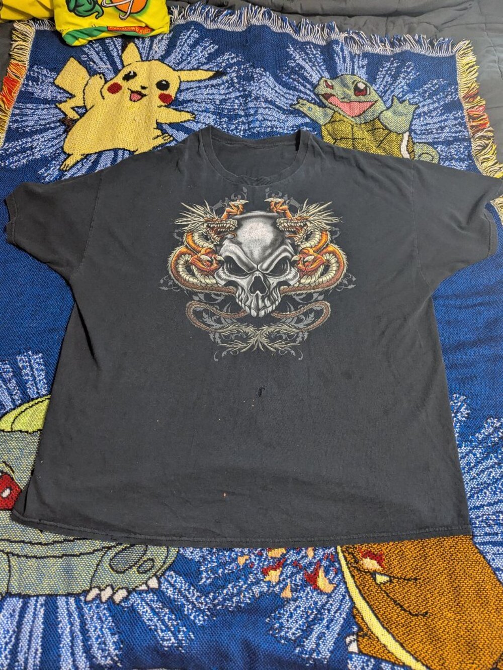 Vintage Y2L Skull Dragons Black T-Shirt sz 2XL